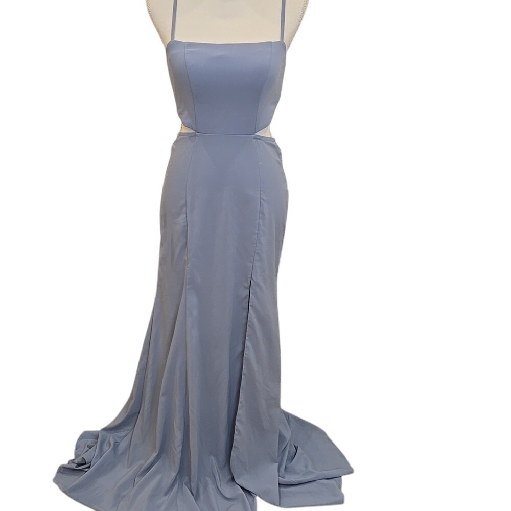 Azazie Dusty Blue‎ Bridesmaid Dress Square Neckline Chiffon Spaghetti Straps A2